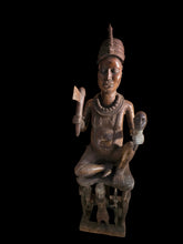 Load image into Gallery viewer, Benin Bronze Royal Figure Holding a Ceremonial Staff and Head
