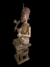 Load image into Gallery viewer, Benin Bronze Royal Figure Holding a Ceremonial Staff and Head
