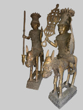 Load image into Gallery viewer, Big Couple Royal Horseman of the Benin Kingdom – Ceremonial Bronze Sculpture
