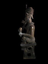 Load image into Gallery viewer, Benin Bronze Royal Figure Holding a Ceremonial Staff and Head
