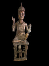 Load image into Gallery viewer, Benin Bronze Royal Figure Holding a Ceremonial Staff and Head
