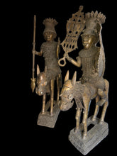 Load image into Gallery viewer, Big Couple Royal Horseman of the Benin Kingdom – Ceremonial Bronze Sculpture
