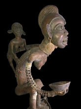 Load image into Gallery viewer, Bamoun Ritual Bronze Figure with Offering Bowl ( MEKANBA)
