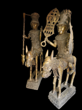 Load image into Gallery viewer, Big Couple Royal Horseman of the Benin Kingdom – Ceremonial Bronze Sculpture
