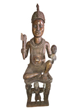 Load image into Gallery viewer, Benin Bronze Royal Figure Holding a Ceremonial Staff and Head
